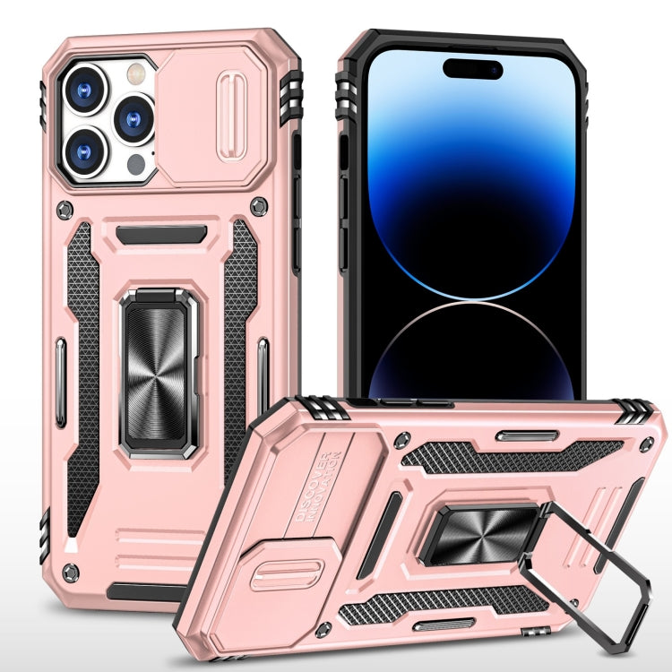 For iPhone 14 Pro Max Armor PC + TPU Camera Shield Phone Case (Rose Gold) - iPhone 14 Pro Max Cases by buy2fix | Online Shopping UK | buy2fix