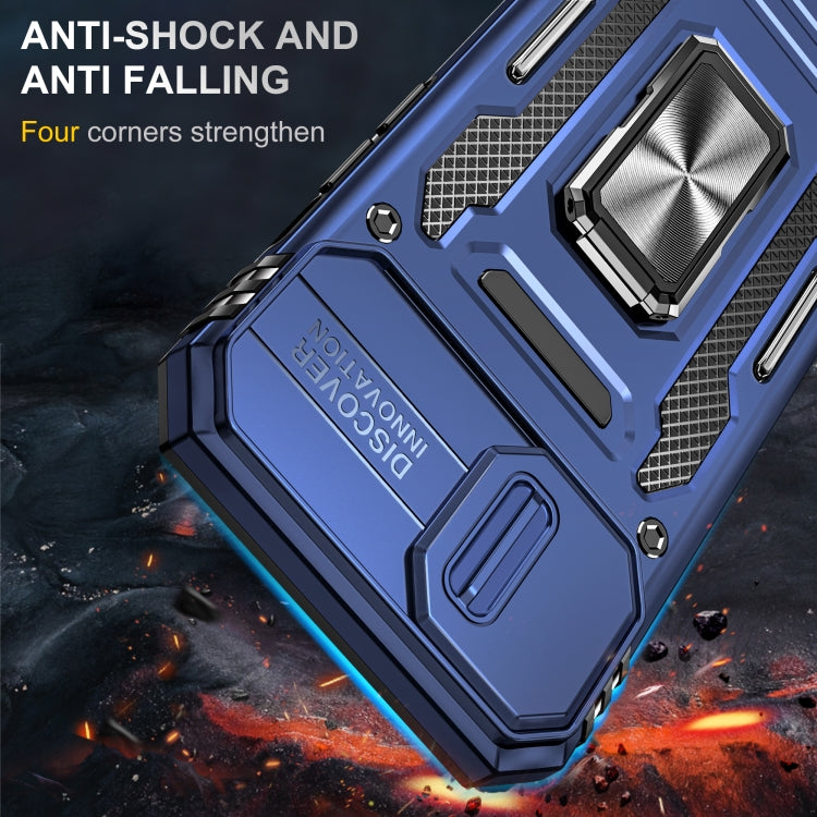 For iPhone 13 Armor PC + TPU Camera Shield Phone Case(Navy Blue) by buy2fix