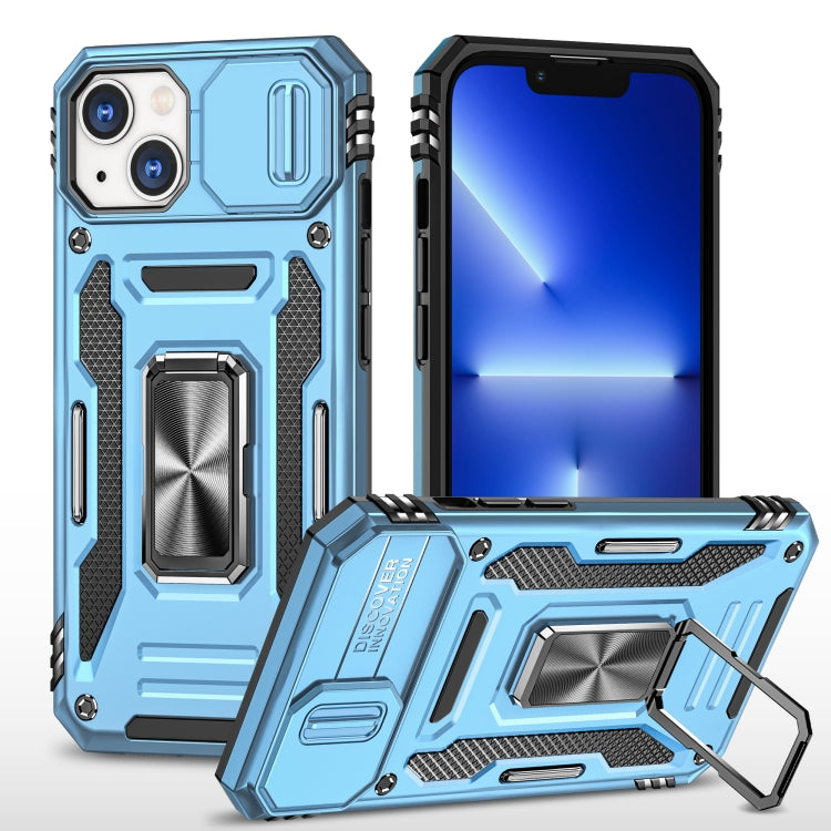 For iPhone 13 Armor PC + TPU Camera Shield Phone Case(Light Blue) by buy2fix