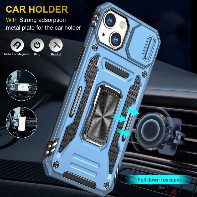 For iPhone 13 Armor PC + TPU Camera Shield Phone Case(Light Blue) by buy2fix