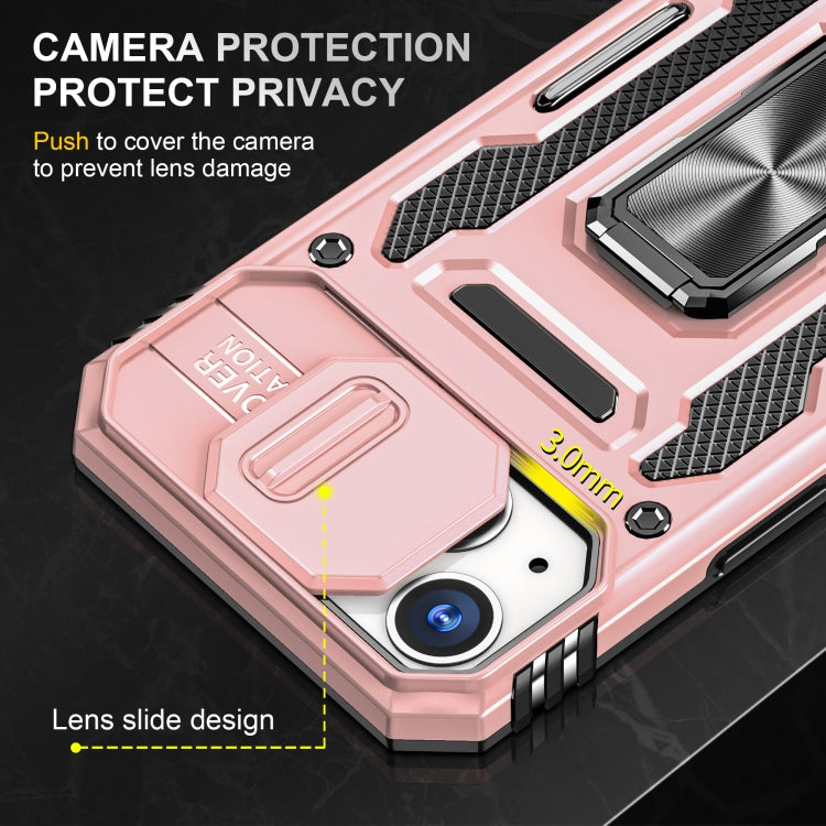 For iPhone 13 Armor PC + TPU Camera Shield Phone Case(Rose Gold) by buy2fix