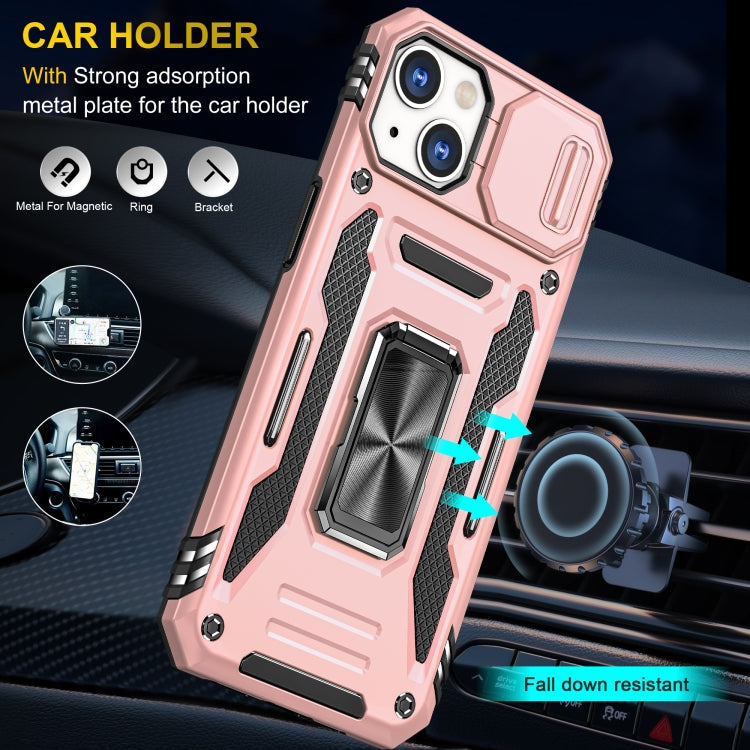 For iPhone 13 Armor PC + TPU Camera Shield Phone Case(Rose Gold) by buy2fix