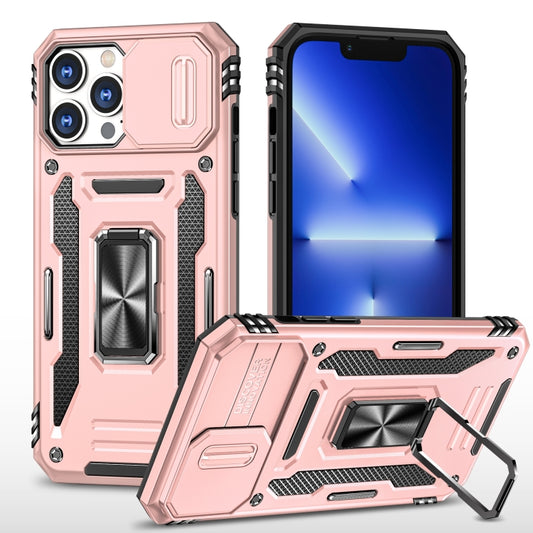 For iPhone 13 Pro Max Armor PC + TPU Camera Shield Phone Case (Rose Gold) by buy2fix