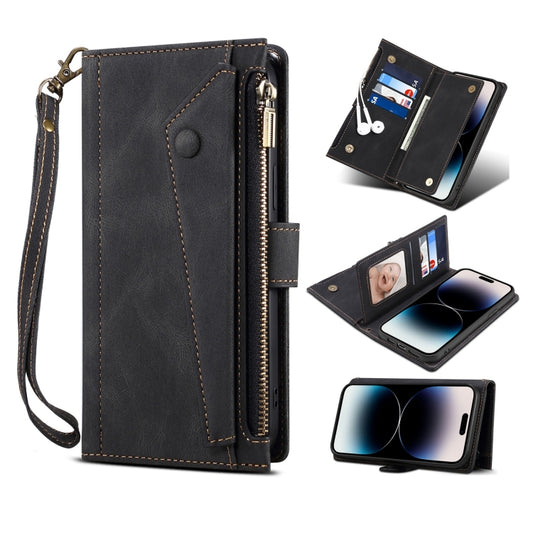 For iPhone 14 Pro Max Retro Frosted RFID Flip Leather Phone Case (Black) - iPhone 14 Pro Max Cases by buy2fix | Online Shopping UK | buy2fix