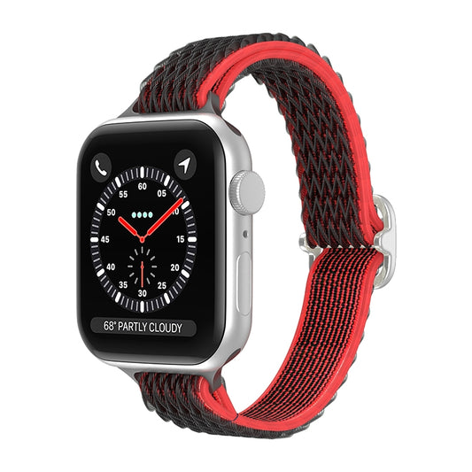 Wave Small Waist Nylon Watch Band For Apple Watch Ultra 49mm&Watch Ultra 2 49mm / Series 9&8&7 45mm / SE 3&SE 2&6&SE&5&4 44mm / 3&2&1 42mm(Black Red) by buy2fix