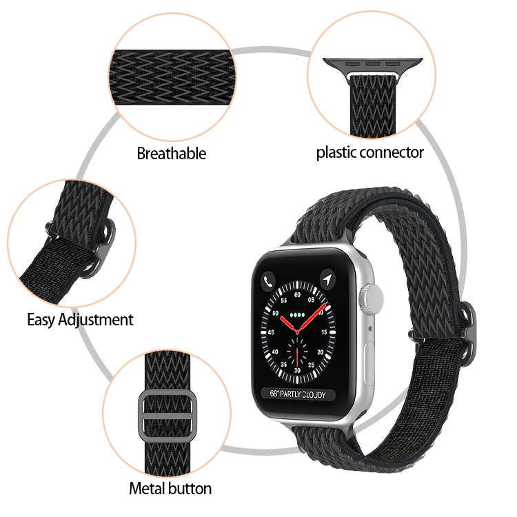 Wave Small Waist Nylon Watch Band For Apple Watch Ultra 49mm&Watch Ultra 2 49mm / Series 9&8&7 45mm / SE 3&SE 2&6&SE&5&4 44mm / 3&2&1 42mm(Black) by buy2fix