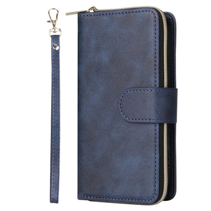 For iPhone 14 9 Card Slots Zipper Wallet Bag Leather Phone Case (Blue) - iPhone 14 Cases by buy2fix | Online Shopping UK | buy2fix