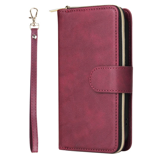 For iPhone 14 9 Card Slots Zipper Wallet Bag Leather Phone Case (Wine Red) - iPhone 14 Cases by buy2fix | Online Shopping UK | buy2fix