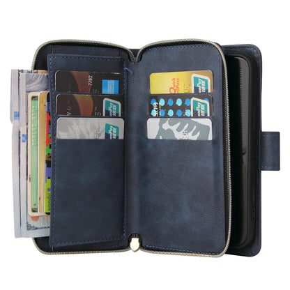 For iPhone 14 Plus 9 Card Slots Zipper Wallet Bag Leather Phone Case (Blue) - iPhone 14 Plus Cases by buy2fix | Online Shopping UK | buy2fix