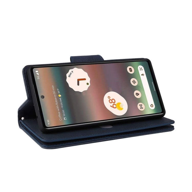 For Google Pixel 6a Rivet Buckle 9 Cards Three Fold Leather Phone Case(Blue) by buy2fix