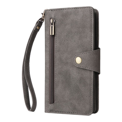 For Google Pixel 6a Rivet Buckle 9 Cards Three Fold Leather Phone Case(Grey) by buy2fix