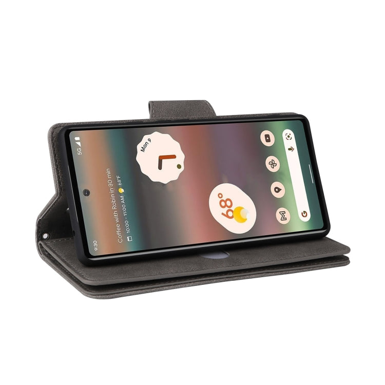 For Google Pixel 6a Rivet Buckle 9 Cards Three Fold Leather Phone Case(Grey) by buy2fix