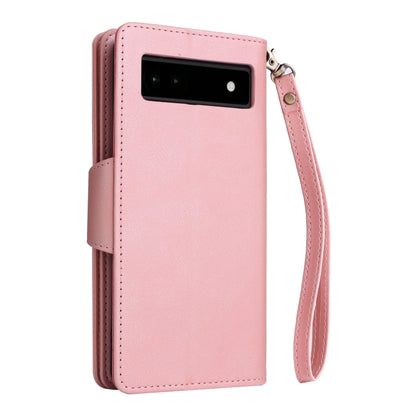 For Google Pixel 6a Rivet Buckle 9 Cards Three Fold Leather Phone Case(Rose Gold) by buy2fix