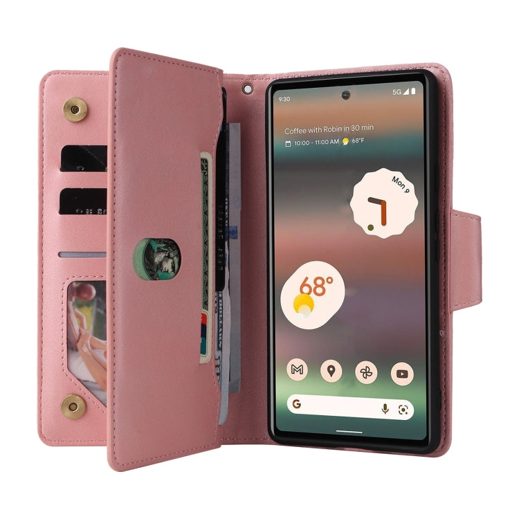 For Google Pixel 6a Rivet Buckle 9 Cards Three Fold Leather Phone Case(Rose Gold) by buy2fix