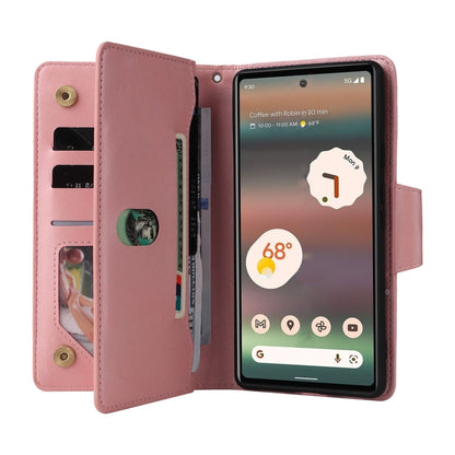 For Google Pixel 6a Rivet Buckle 9 Cards Three Fold Leather Phone Case(Rose Gold) by buy2fix