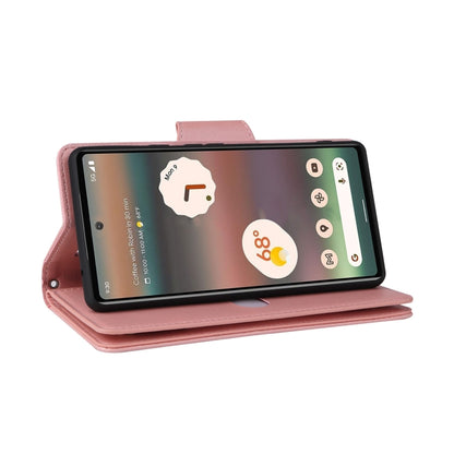 For Google Pixel 6a Rivet Buckle 9 Cards Three Fold Leather Phone Case(Rose Gold) by buy2fix