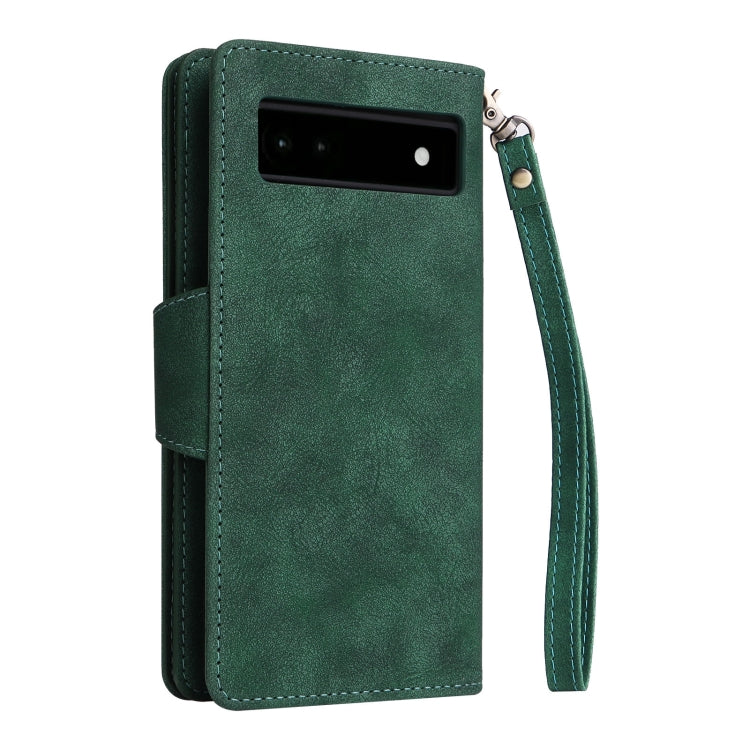 For Google Pixel 6a Rivet Buckle 9 Cards Three Fold Leather Phone Case(Green) by buy2fix