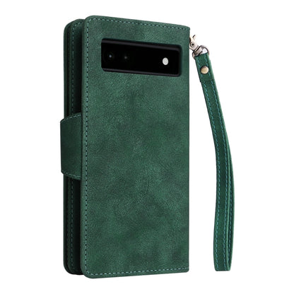 For Google Pixel 6a Rivet Buckle 9 Cards Three Fold Leather Phone Case(Green) by buy2fix