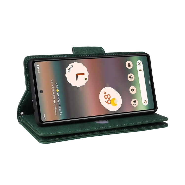 For Google Pixel 6a Rivet Buckle 9 Cards Three Fold Leather Phone Case(Green) by buy2fix