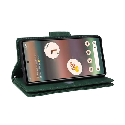 For Google Pixel 6a Rivet Buckle 9 Cards Three Fold Leather Phone Case(Green) by buy2fix