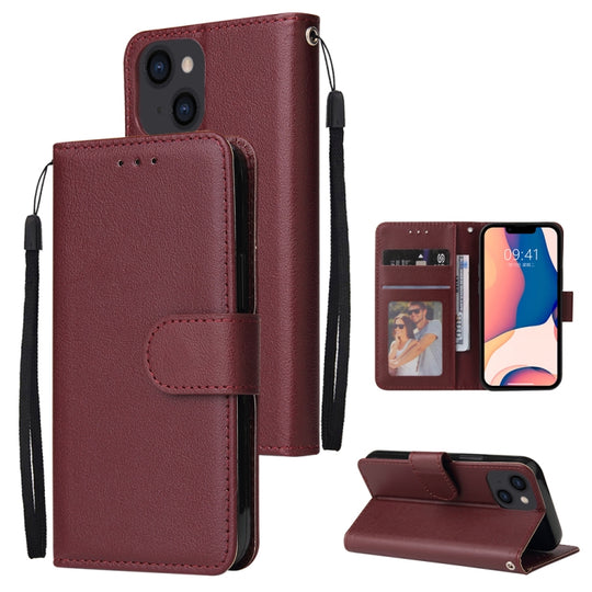 For iPhone 14 Multifunctional Horizontal Flip Leather Case with Three Card Slot (Red Wine)