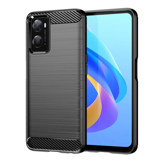 For OPPO A96 Brushed Texture Carbon Fiber TPU Phone Case(Black)