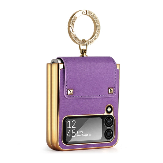 For Samsung Galaxy Z Flip4 5G Colorful Leather + PC Phone Case with Ring(Purple) - Galaxy Z Flip4 5G Cases by buy2fix | Online Shopping UK | buy2fix