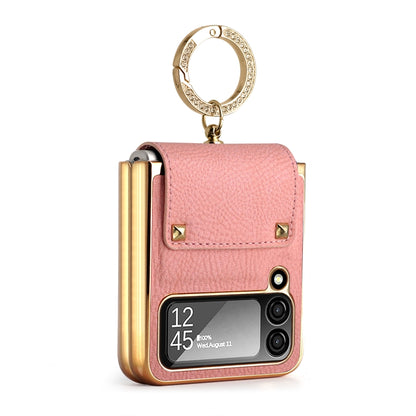 For Samsung Galaxy Z Flip4 5G Colorful Leather + PC Phone Case with Ring(Pink) - Galaxy Z Flip4 5G Cases by buy2fix | Online Shopping UK | buy2fix