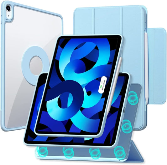 For iPad mini 6 / mini 2024 Tri-fold Magnetic Rotating Smart Leather Tablet Case(Sky Blue) - iPad mini 6 Cases by buy2fix | Online Shopping UK | buy2fix