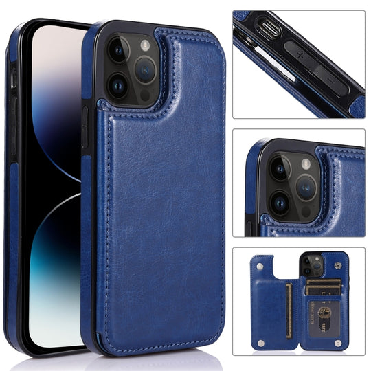 For iPhone 14 Pro Max Double Buckle Phone Case (Blue)