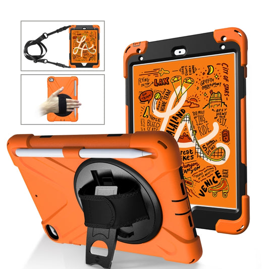 For iPad Mini 5 360 Degree Rotation Silicone Protective Cover with Holder & Hand Strap & Long Strap & Pencil Slot(Orange) - iPad mini (2019) / mini 5 Cases by buy2fix | Online Shopping UK | buy2fix