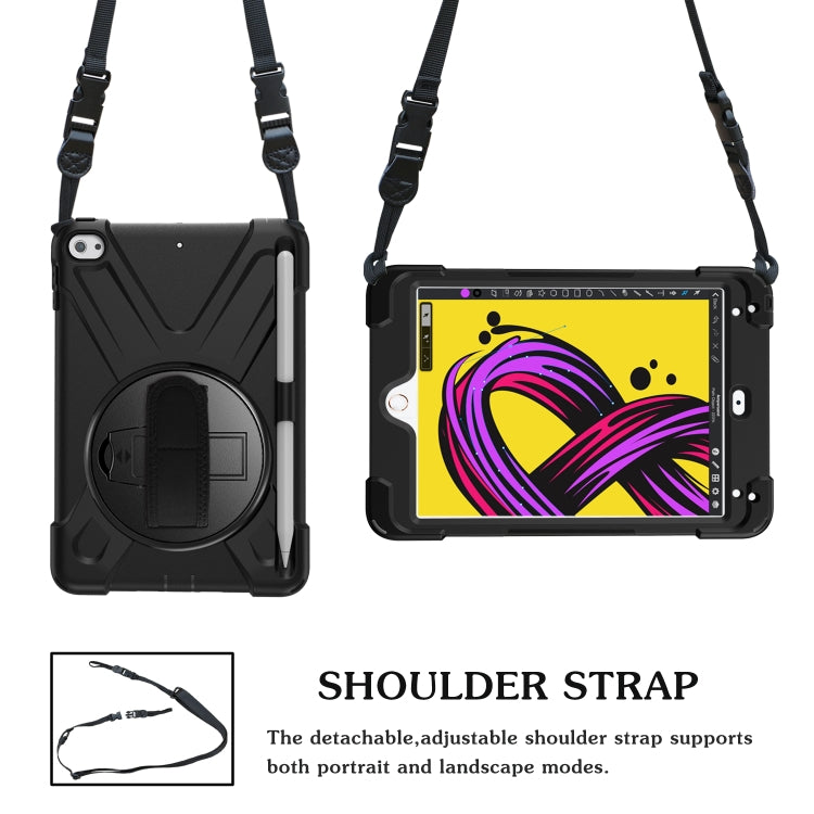 For iPad Mini 5 360 Degree Rotation Silicone Protective Cover with Holder & Hand Strap & Long Strap & Pencil Slot(Black) - iPad mini (2019) / mini 5 Cases by buy2fix | Online Shopping UK | buy2fix