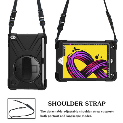 For iPad Mini 5 360 Degree Rotation Silicone Protective Cover with Holder & Hand Strap & Long Strap & Pencil Slot(Black) - iPad mini (2019) / mini 5 Cases by buy2fix | Online Shopping UK | buy2fix