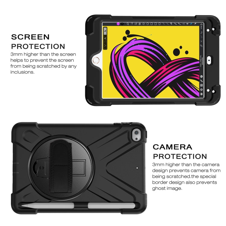 For iPad Mini 5 360 Degree Rotation Silicone Protective Cover with Holder & Hand Strap & Long Strap & Pencil Slot(Black) - iPad mini (2019) / mini 5 Cases by buy2fix | Online Shopping UK | buy2fix