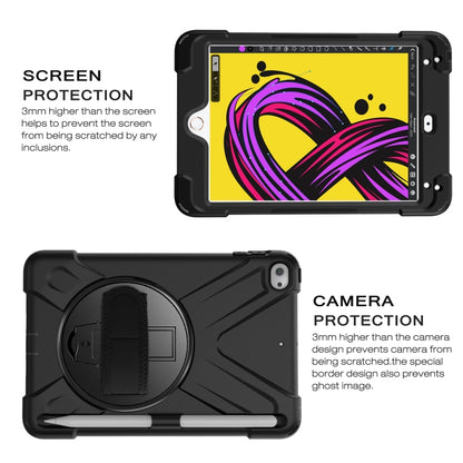 For iPad Mini 5 360 Degree Rotation Silicone Protective Cover with Holder & Hand Strap & Long Strap & Pencil Slot(Black) - iPad mini (2019) / mini 5 Cases by buy2fix | Online Shopping UK | buy2fix