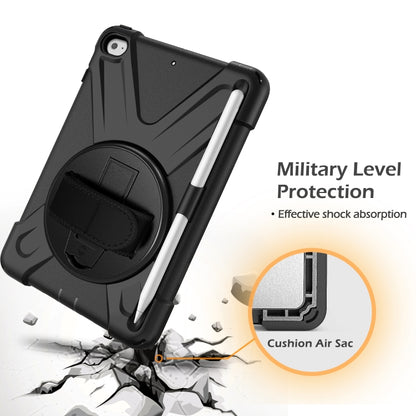 For iPad Mini 5 360 Degree Rotation Silicone Protective Cover with Holder & Hand Strap & Long Strap & Pencil Slot(Black) - iPad mini (2019) / mini 5 Cases by buy2fix | Online Shopping UK | buy2fix