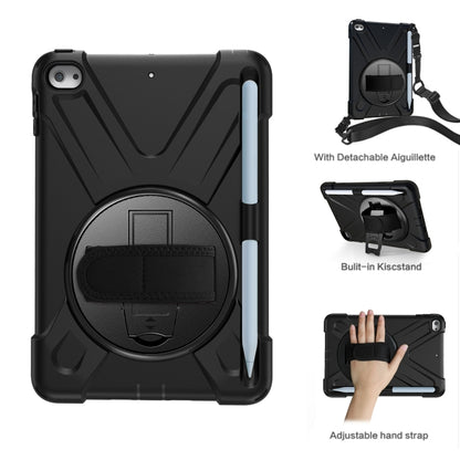 For iPad Mini 5 360 Degree Rotation Silicone Protective Cover with Holder & Hand Strap & Long Strap & Pencil Slot(Black) - iPad mini (2019) / mini 5 Cases by buy2fix | Online Shopping UK | buy2fix