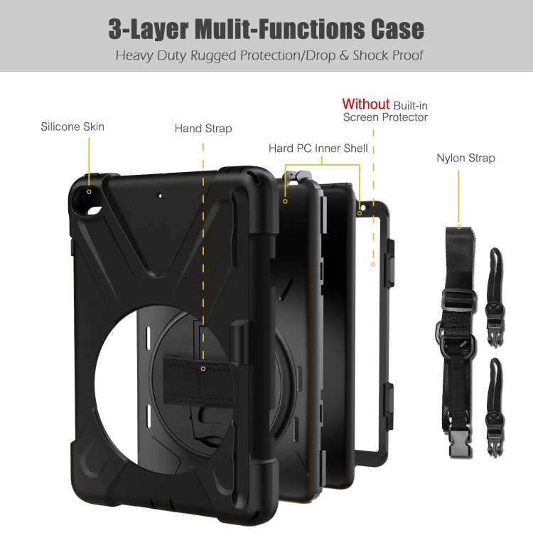 For iPad Mini 5 360 Degree Rotation Silicone Protective Cover with Holder & Hand Strap & Long Strap & Pencil Slot(Black) - iPad mini (2019) / mini 5 Cases by buy2fix | Online Shopping UK | buy2fix