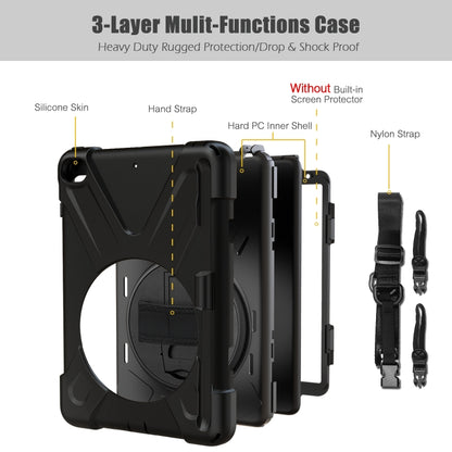 For iPad Mini 5 360 Degree Rotation Silicone Protective Cover with Holder & Hand Strap & Long Strap & Pencil Slot(Black) - iPad mini (2019) / mini 5 Cases by buy2fix | Online Shopping UK | buy2fix