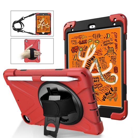 For iPad Mini 5 360 Degree Rotation Silicone Protective Cover with Holder & Hand Strap & Long Strap & Pencil Slot(Red) - iPad mini (2019) / mini 5 Cases by buy2fix | Online Shopping UK | buy2fix