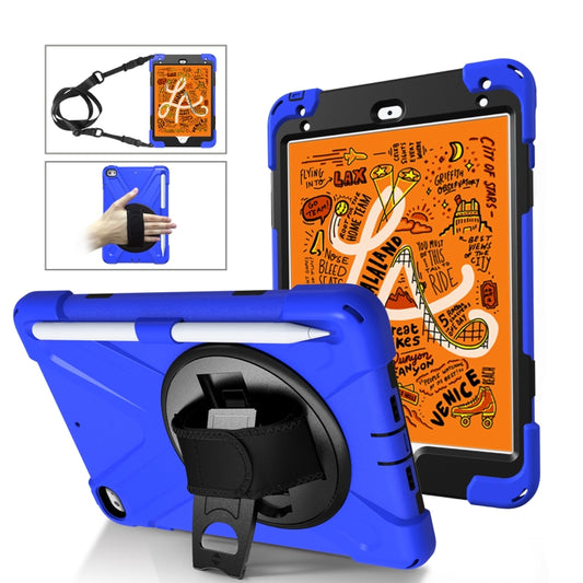 For iPad Mini 5 360 Degree Rotation Silicone Protective Cover with Holder & Hand Strap & Long Strap & Pencil Slot(Blue) - iPad mini (2019) / mini 5 Cases by buy2fix | Online Shopping UK | buy2fix