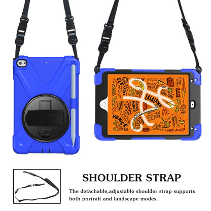For iPad Mini 5 360 Degree Rotation Silicone Protective Cover with Holder & Hand Strap & Long Strap & Pencil Slot(Blue) - iPad mini (2019) / mini 5 Cases by buy2fix | Online Shopping UK | buy2fix