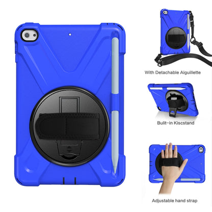 For iPad Mini 5 360 Degree Rotation Silicone Protective Cover with Holder & Hand Strap & Long Strap & Pencil Slot(Blue) - iPad mini (2019) / mini 5 Cases by buy2fix | Online Shopping UK | buy2fix