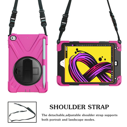 For iPad Mini 5 360 Degree Rotation Silicone Protective Cover with Holder & Hand Strap & Long Strap & Pencil Slot(Rose Red) - iPad mini (2019) / mini 5 Cases by buy2fix | Online Shopping UK | buy2fix
