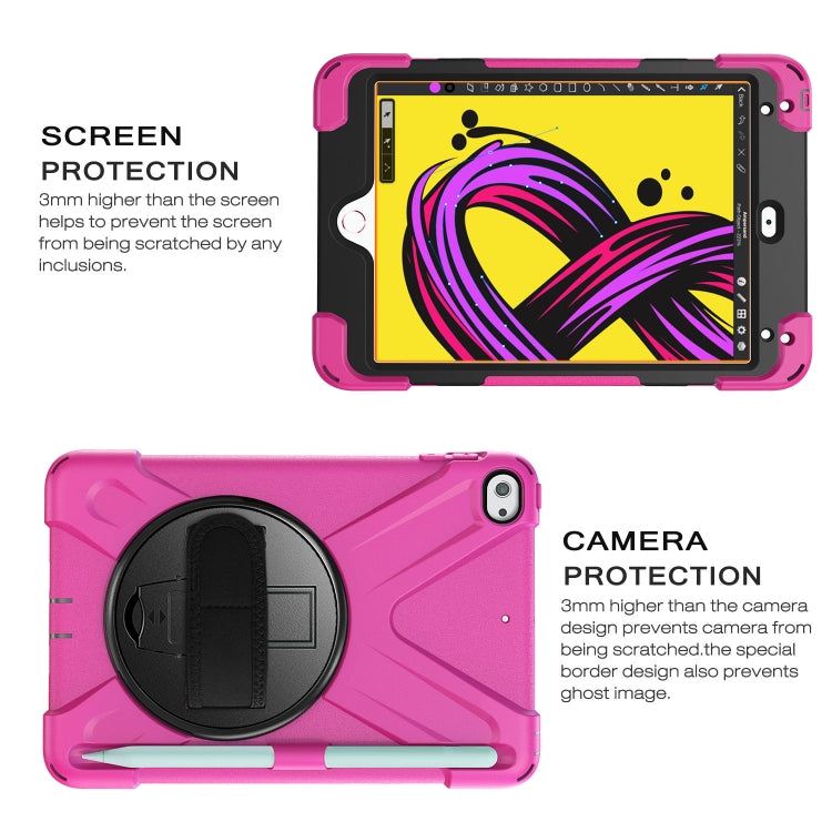 For iPad Mini 5 360 Degree Rotation Silicone Protective Cover with Holder & Hand Strap & Long Strap & Pencil Slot(Rose Red) - iPad mini (2019) / mini 5 Cases by buy2fix | Online Shopping UK | buy2fix