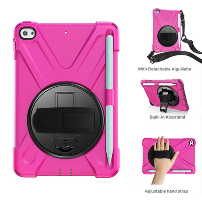For iPad Mini 5 360 Degree Rotation Silicone Protective Cover with Holder & Hand Strap & Long Strap & Pencil Slot(Rose Red) - iPad mini (2019) / mini 5 Cases by buy2fix | Online Shopping UK | buy2fix