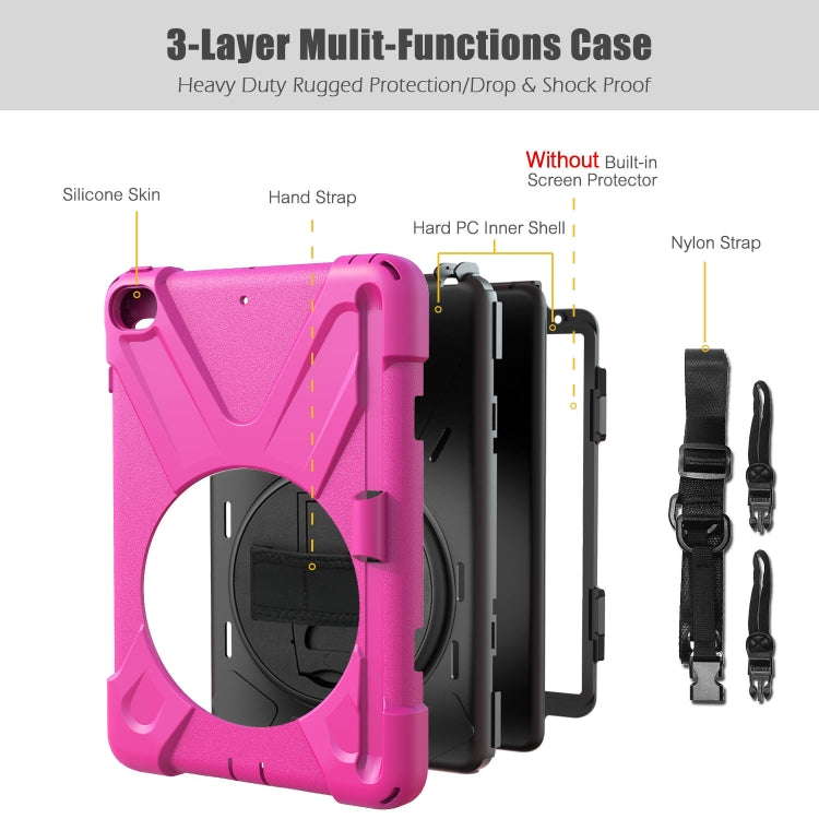 For iPad Mini 5 360 Degree Rotation Silicone Protective Cover with Holder & Hand Strap & Long Strap & Pencil Slot(Rose Red) - iPad mini (2019) / mini 5 Cases by buy2fix | Online Shopping UK | buy2fix