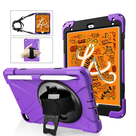 For iPad Mini 5 360 Degree Rotation Silicone Protective Cover with Holder & Hand Strap & Long Strap & Pencil Slot(Purple) - iPad mini (2019) / mini 5 Cases by buy2fix | Online Shopping UK | buy2fix