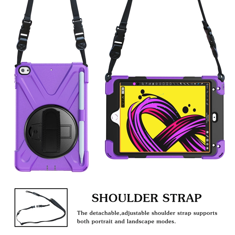 For iPad Mini 5 360 Degree Rotation Silicone Protective Cover with Holder & Hand Strap & Long Strap & Pencil Slot(Purple) - iPad mini (2019) / mini 5 Cases by buy2fix | Online Shopping UK | buy2fix