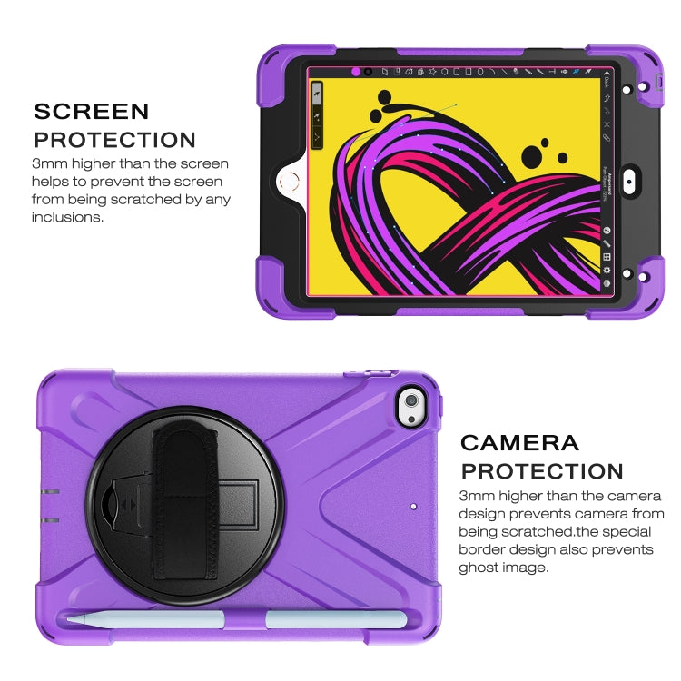 For iPad Mini 5 360 Degree Rotation Silicone Protective Cover with Holder & Hand Strap & Long Strap & Pencil Slot(Purple) - iPad mini (2019) / mini 5 Cases by buy2fix | Online Shopping UK | buy2fix